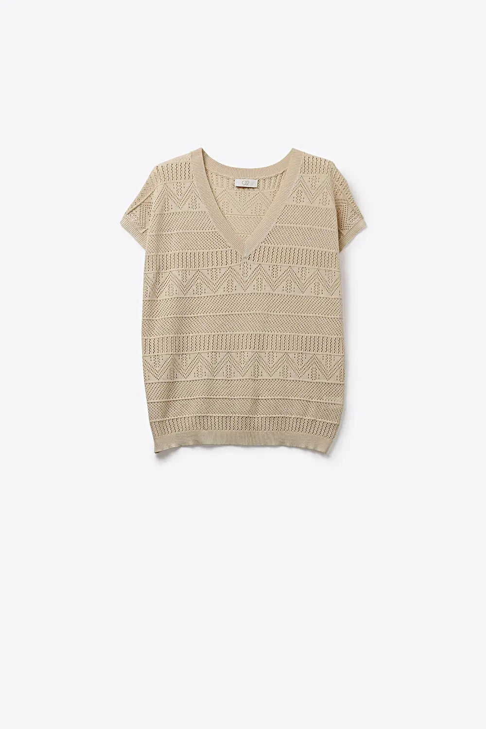 Beige Knit V-Neck Cap Sleeve Sweater Top - BEIGE / ONE - Tops