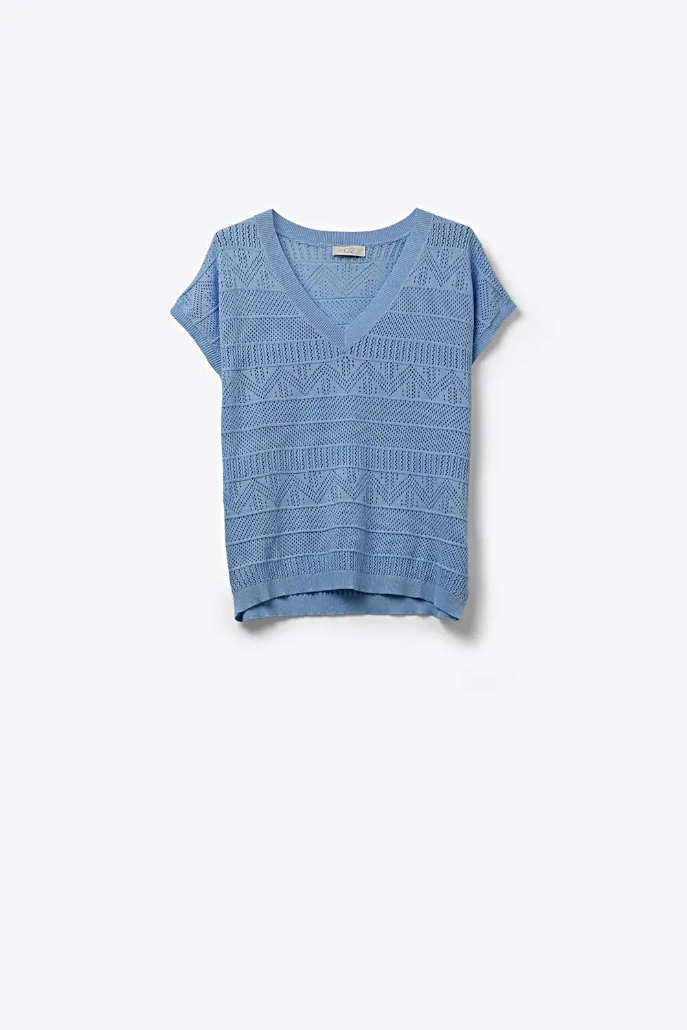 Light Blue Knit V-Neck Short Sleeve Top - BLUE / ONE - Sweaters