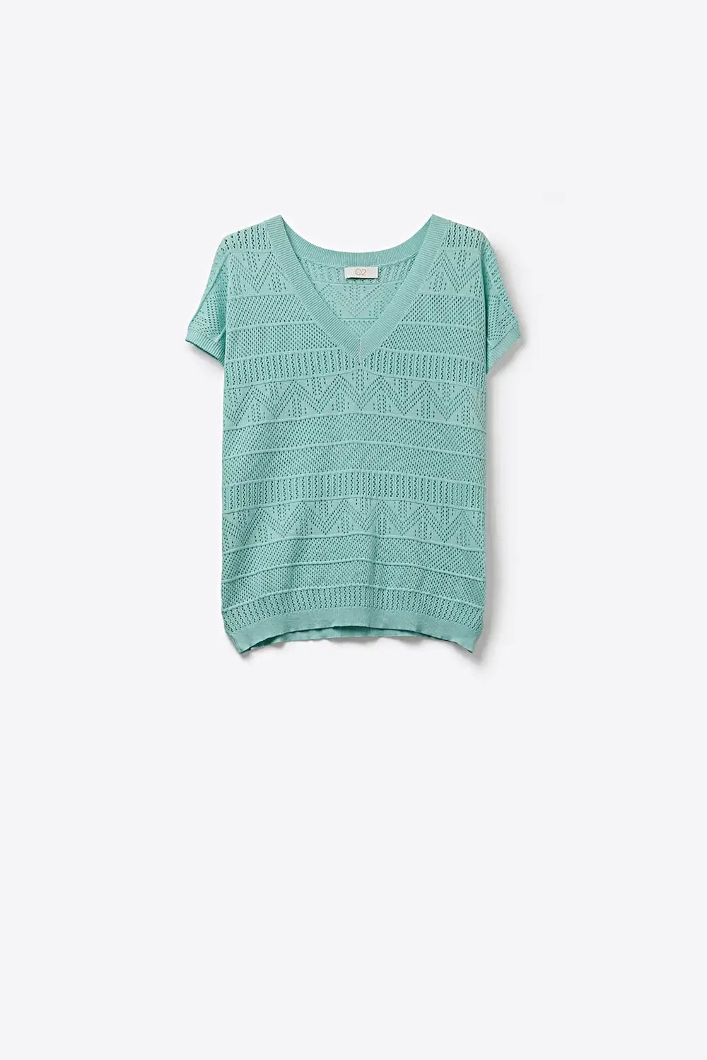 Light Blue Knit V-Neck Short Sleeve Sweater - GREEN / ONE - Tops