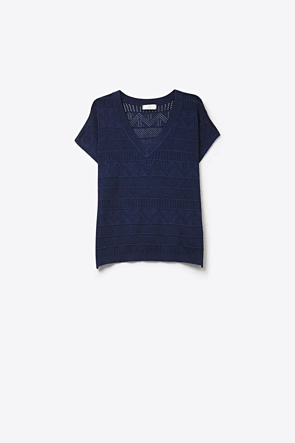 Navy V-Neck Knit Top with Lightweight Texture - NAVY / ONE - Tops