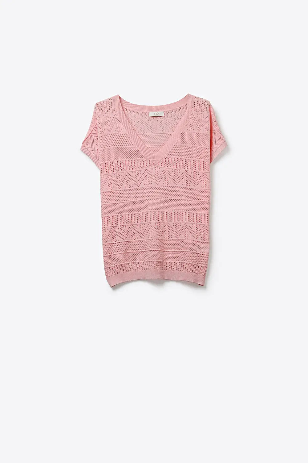 Pink V-Neck Knit Top with Patterned Texture - PINK / ONE - Tops