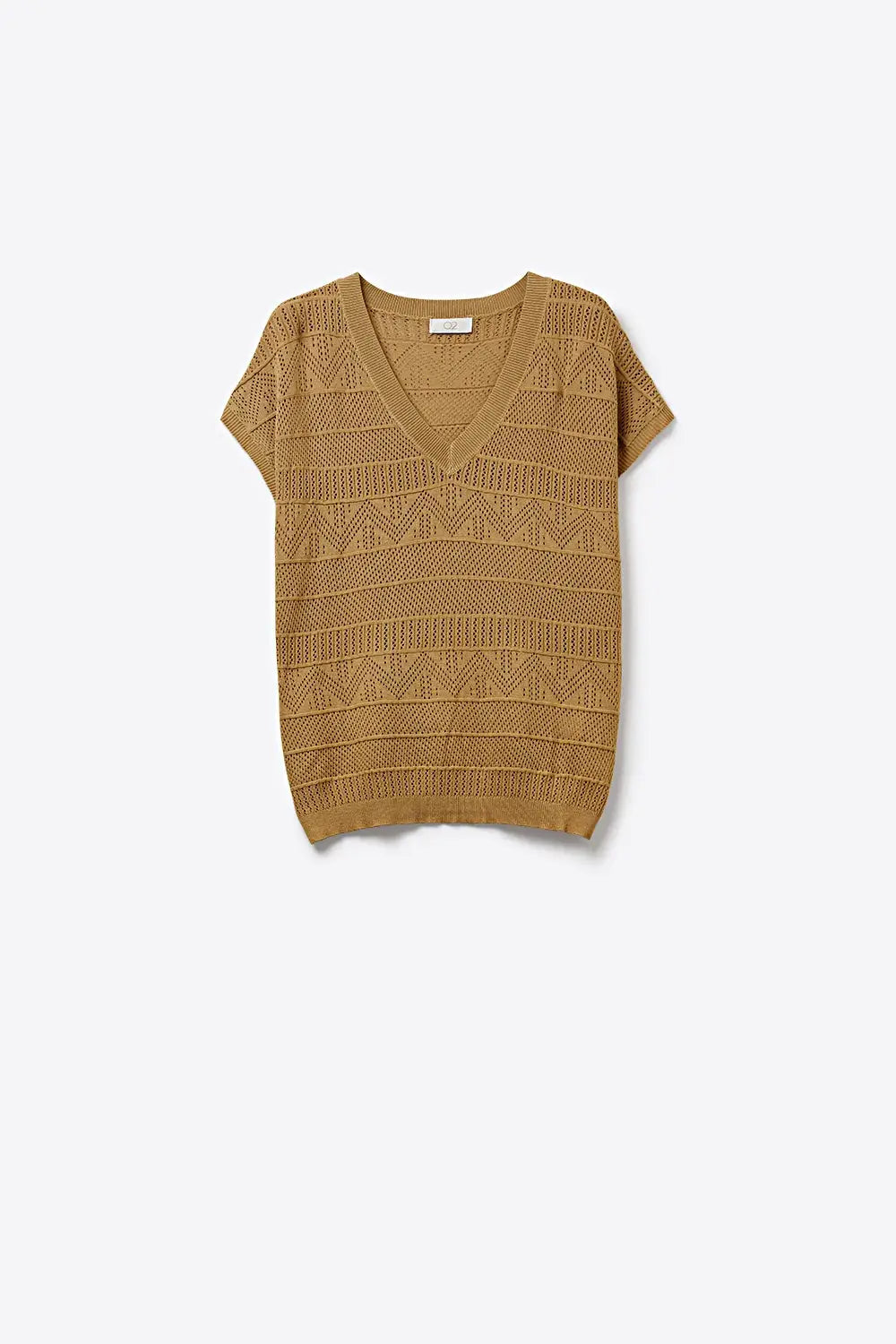 Camel Knit V-Neck Short Sleeve Sweater Vest - CAMEL / ONE - Sweaters