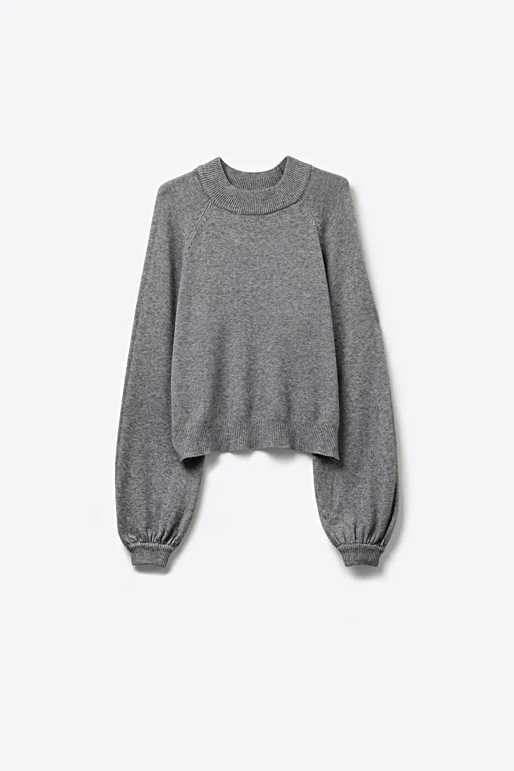 Grey Ribbed Knit Sweater with Balloon Sleeves - GRAY / ONE - Sweaters