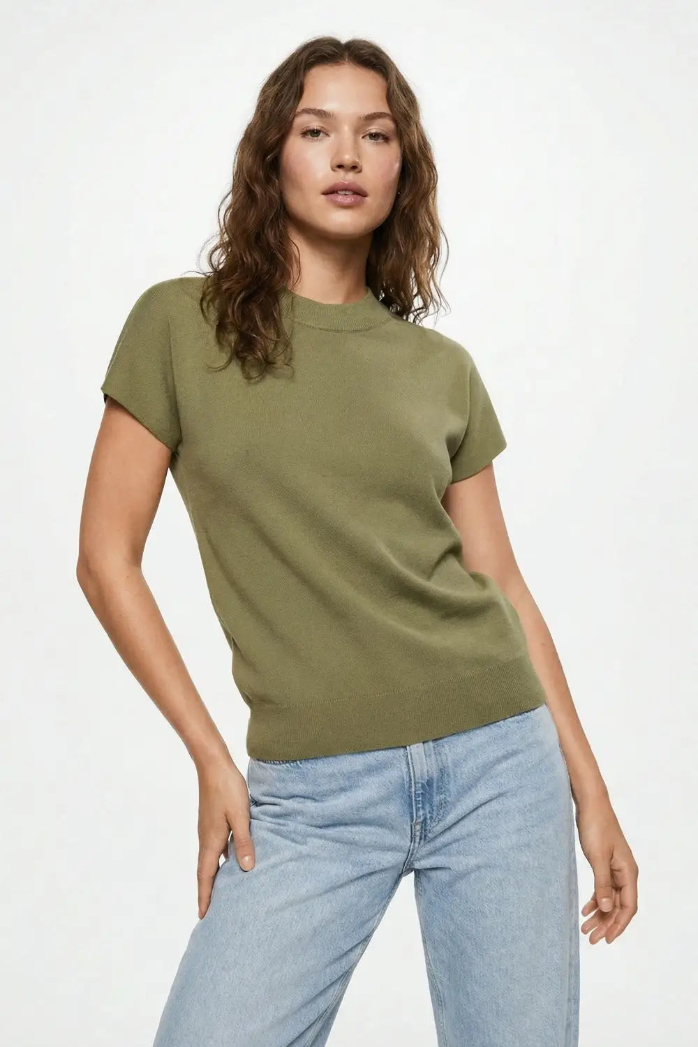 Khaki turtleneck sweater with fitted short sleeves - KHAKI / ONE - Sweaters