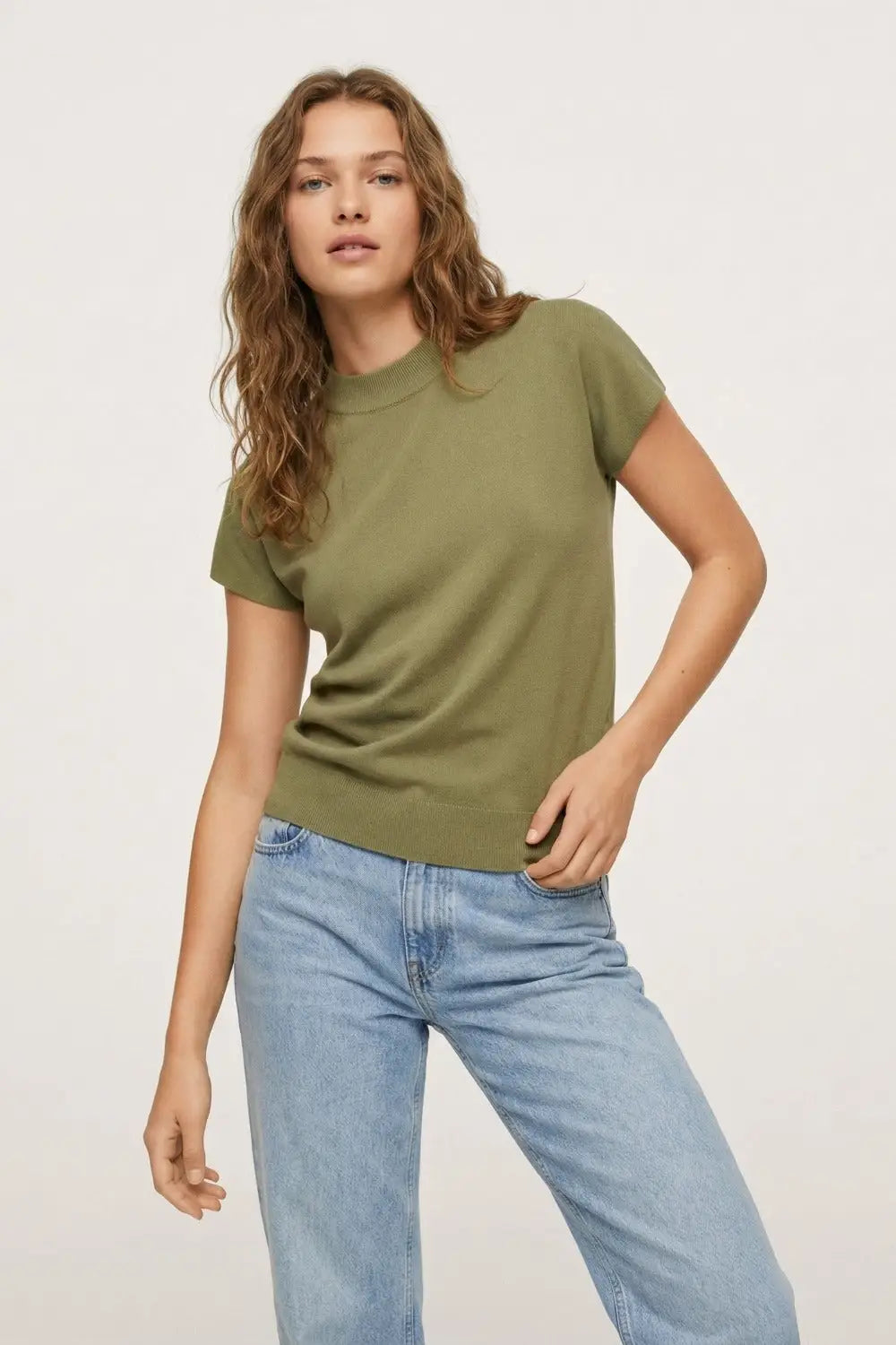 Khaki turtleneck sweater with fitted short sleeves - KHAKI / ONE - Sweaters