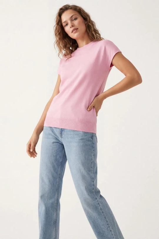 Baby pink turtleneck sweater with fitted short sleeves - PINK / ONE - Sweaters
