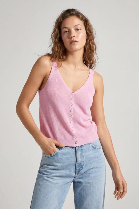 Baby pink Knit Buttoned Crop Top - PINK / ONE - Tops