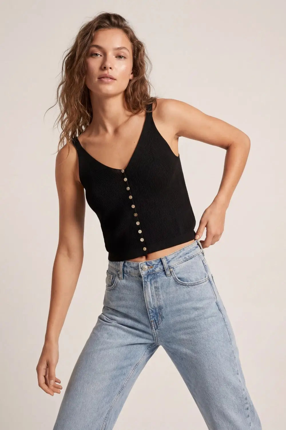 black Knit Buttoned Crop Top - BLACK / ONE - Tops