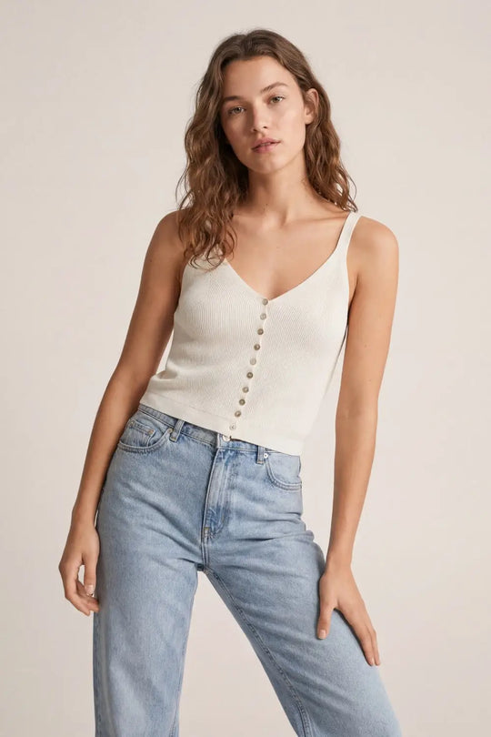 White Knit Buttoned Crop Top - WHITE / ONE - Tops