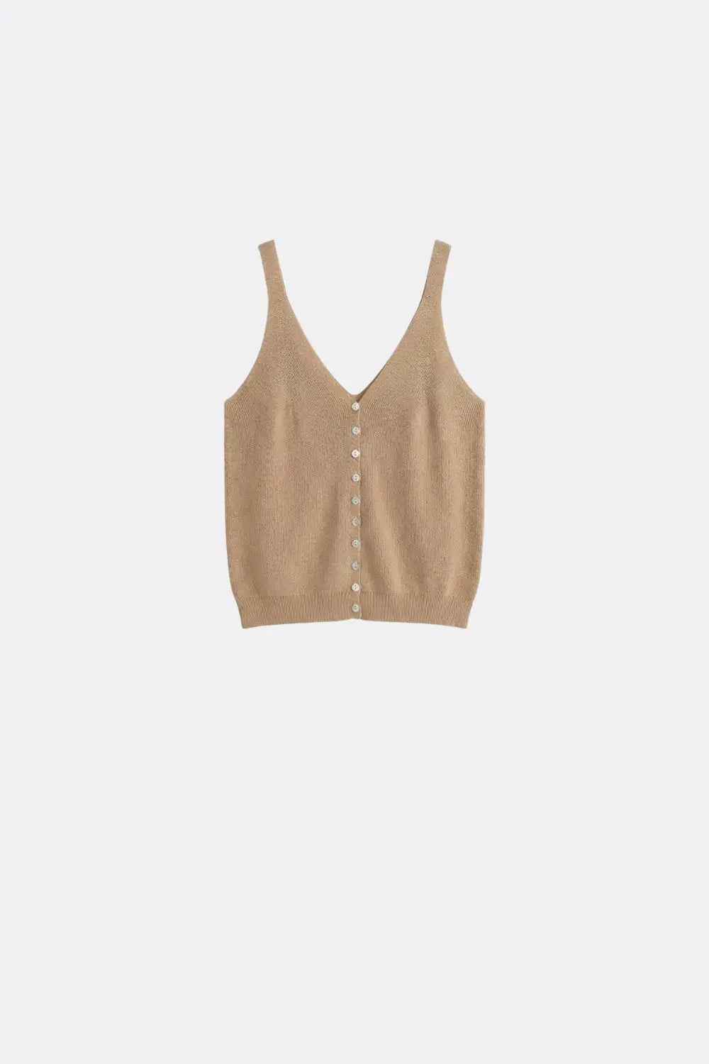 Camel Knit Buttoned Crop Top - CAMEL / ONE - Tops