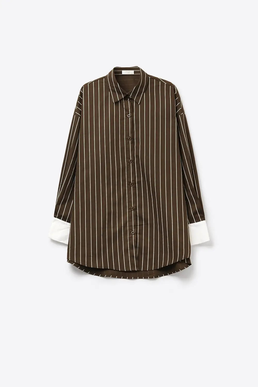 Brown Striped Long Sleeve Button-Up Shirt Dress - Shirts