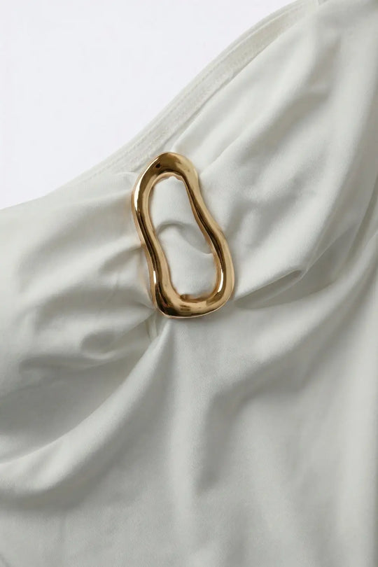 White Strapless Bodysuit with Gold Accent Detail - Tops