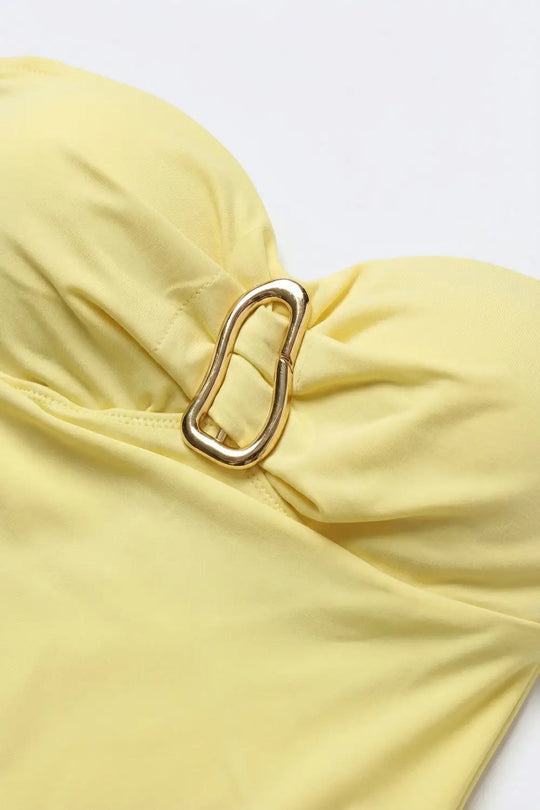 Yellow Strapless Bodysuit with Buckle Detail - Tops