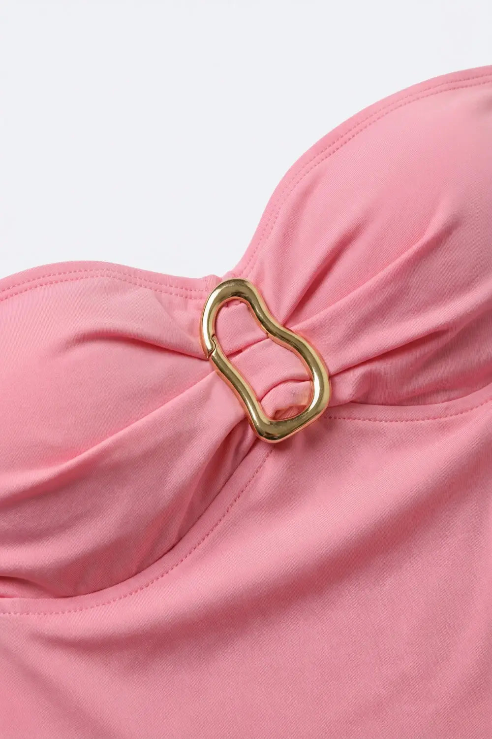 Pink Strapless Buckle Detail Bodysuit for Summer - Tops