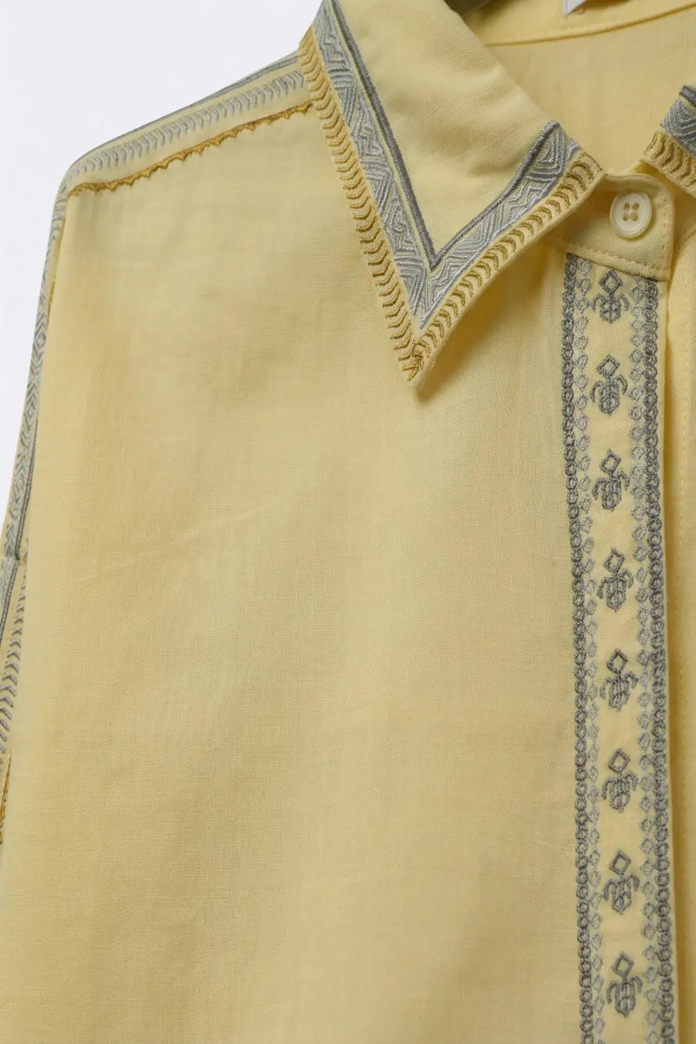 Yellow Oversize Shirt with Embroidered Trim Details - Shirts