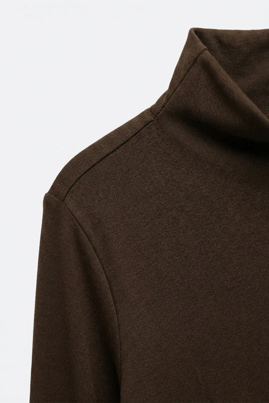 Brown Turtleneck t-shirt in soft stretch fabric - T-Shirts