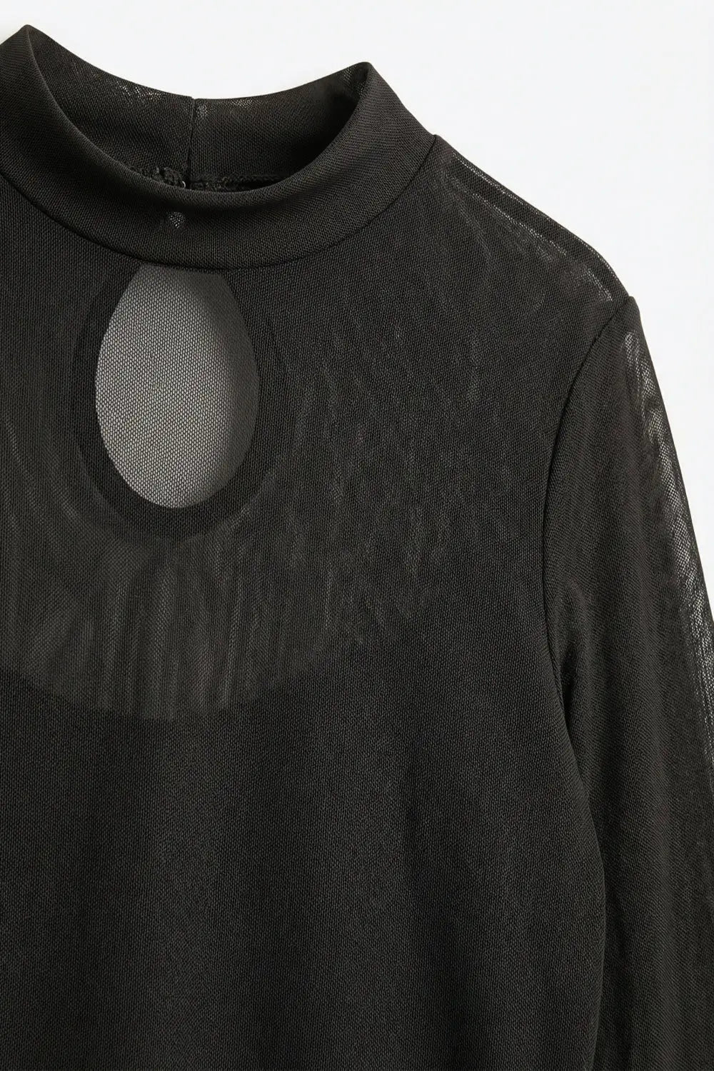 Brown Sheer Mesh Long Sleeve Mock Neck Bodysuit - Tops