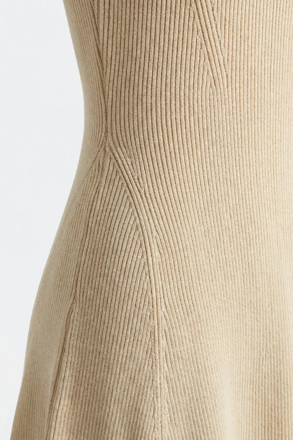 Beige Ribbed Knit Sleeveless Fit and Flare Dress - Dresses
