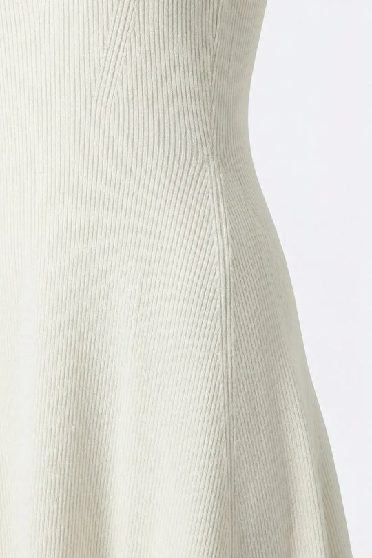 White Ribbed Knit Sleeveless Fit and Flare Dress - Dresses
