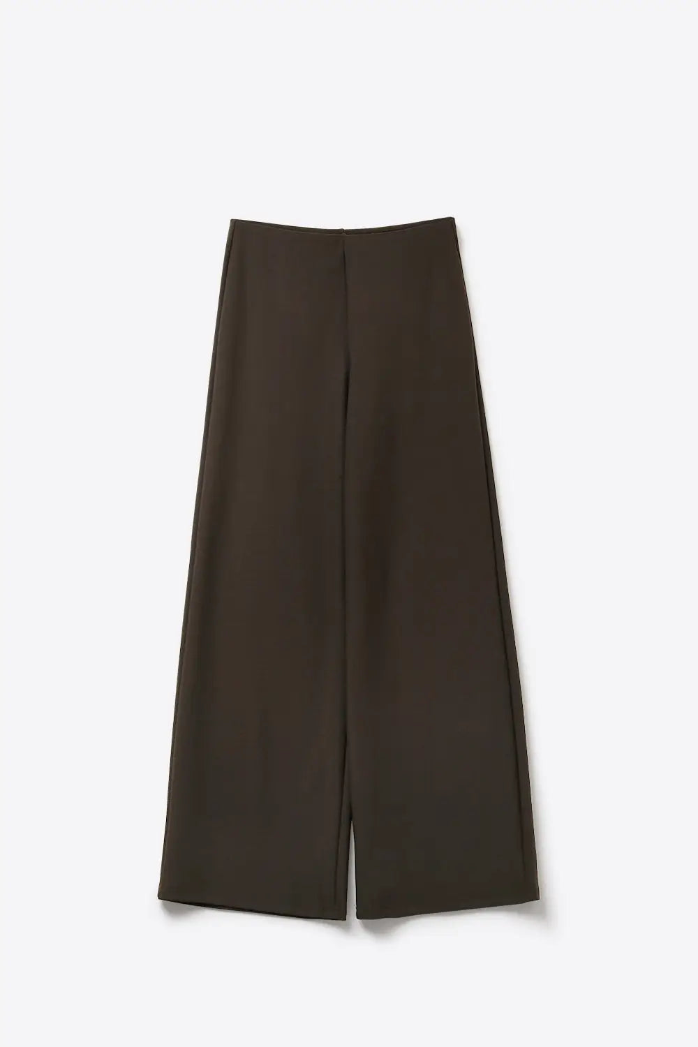 chocolate Brown Wide-Leg Stretch Knit Pants without waistband - Pants