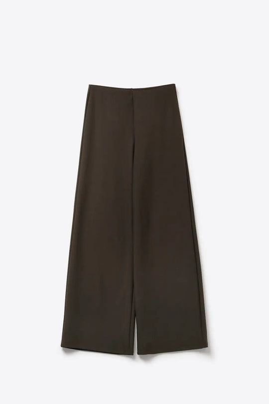 chocolate Brown Wide-Leg Stretch Knit Pants without waistband - Pants