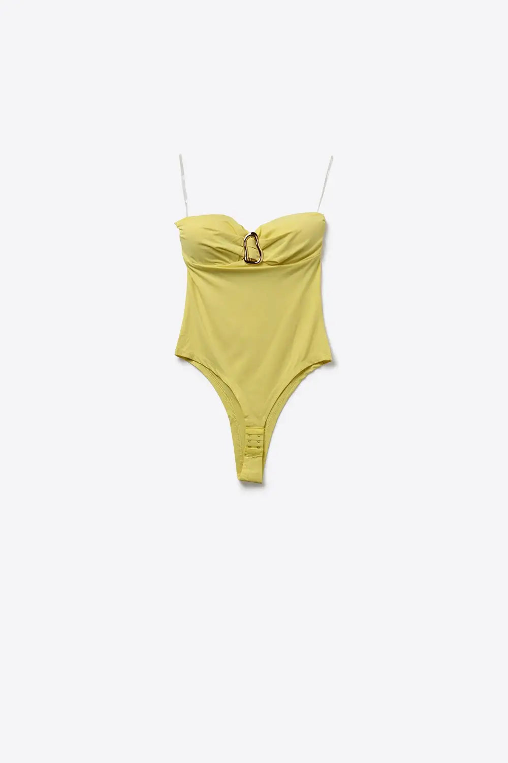 Yellow Strapless Bodysuit with Buckle Detail - Tops