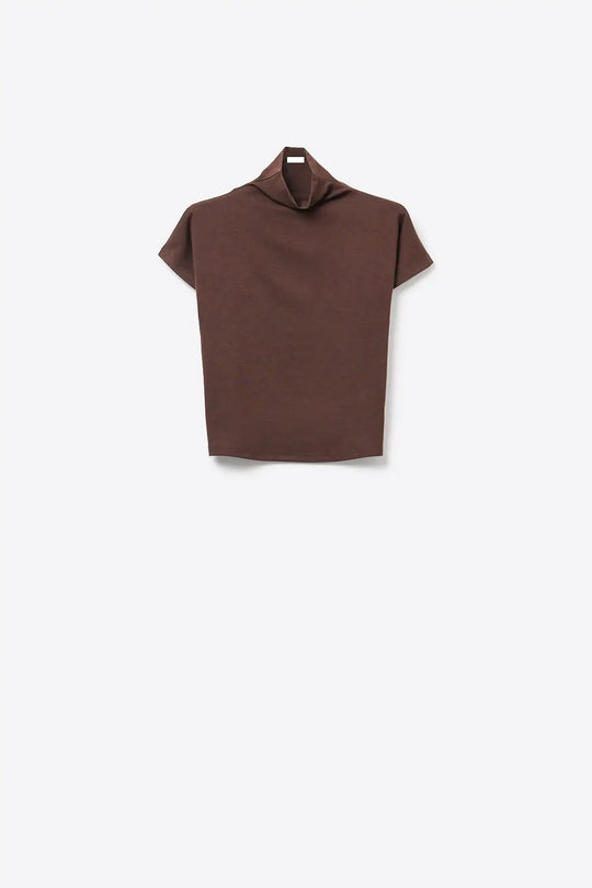 Brown elastic viscose Knit top with Short Sleeve - T-Shirts