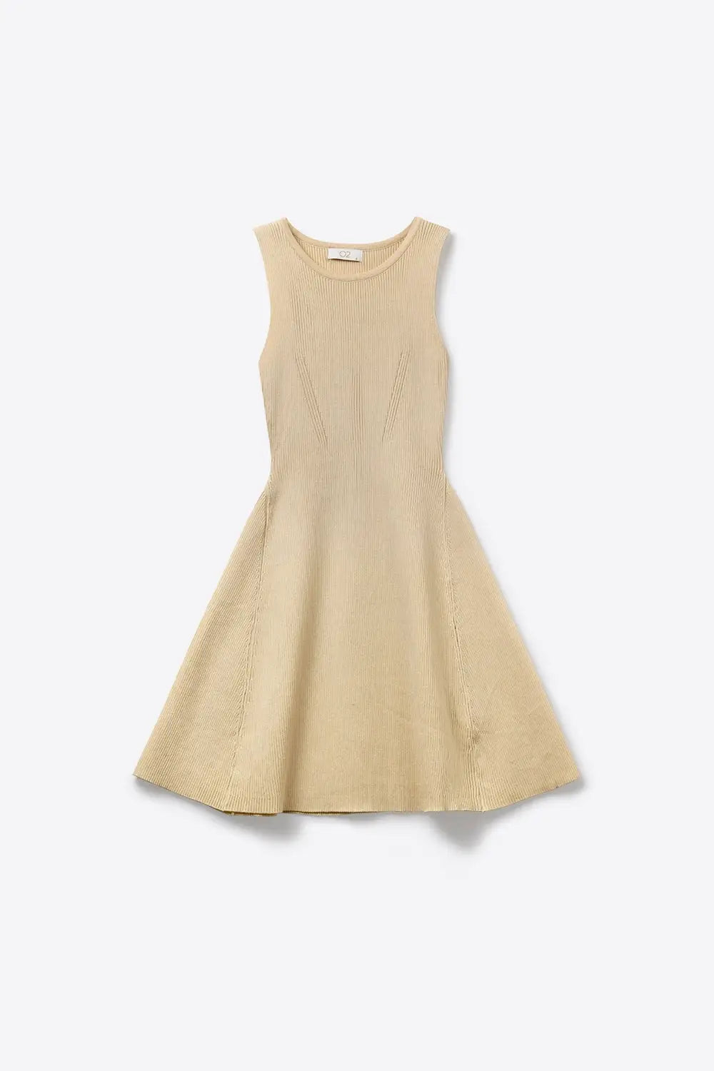 Beige Ribbed Knit Sleeveless Fit and Flare Dress - Dresses