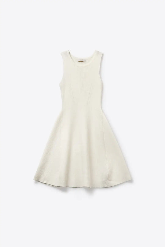 White Ribbed Knit Sleeveless Fit and Flare Dress - Dresses