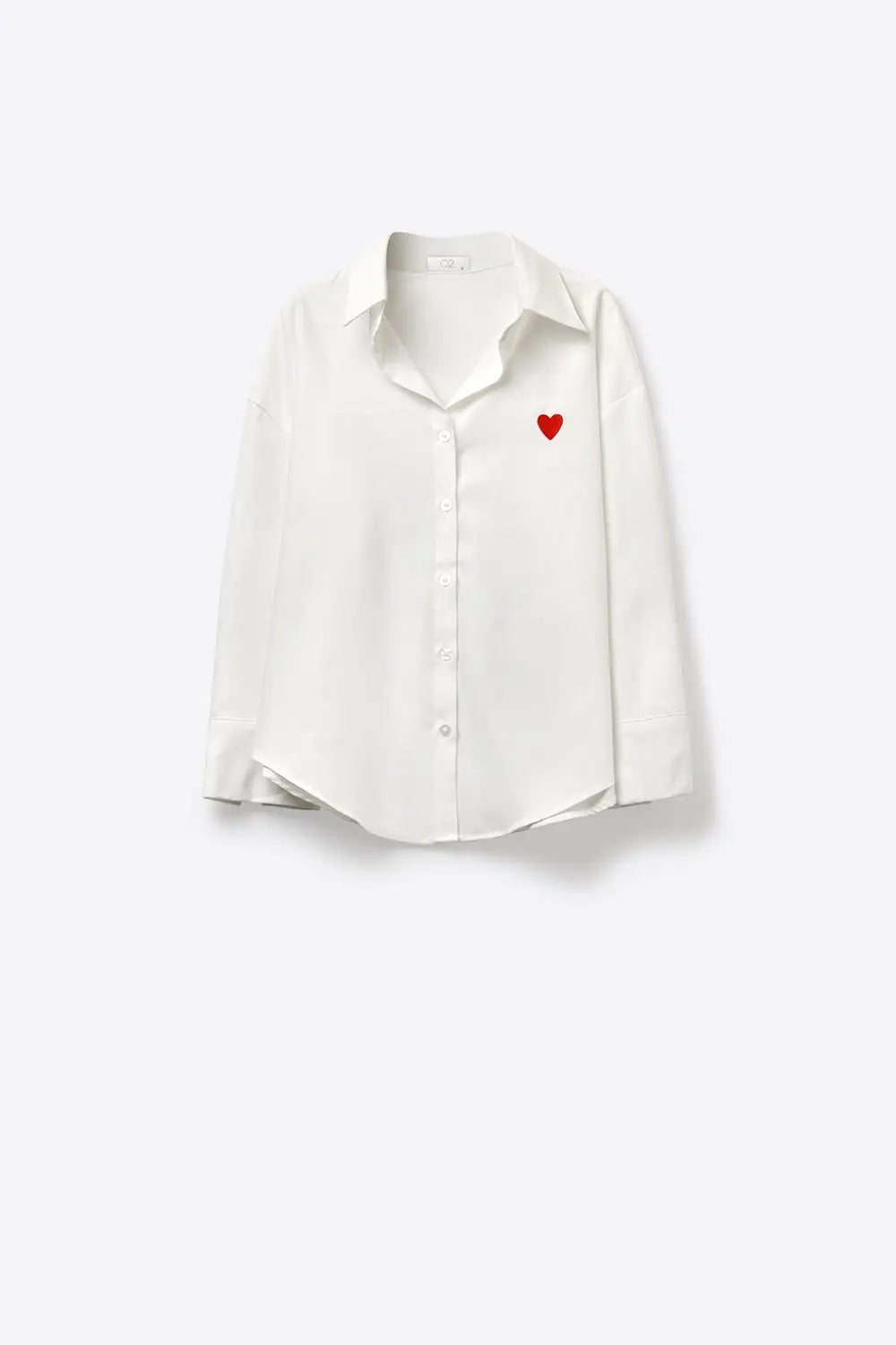 white Oxford Cotton Shirt with Embroidered red Heart Detail - Shirts