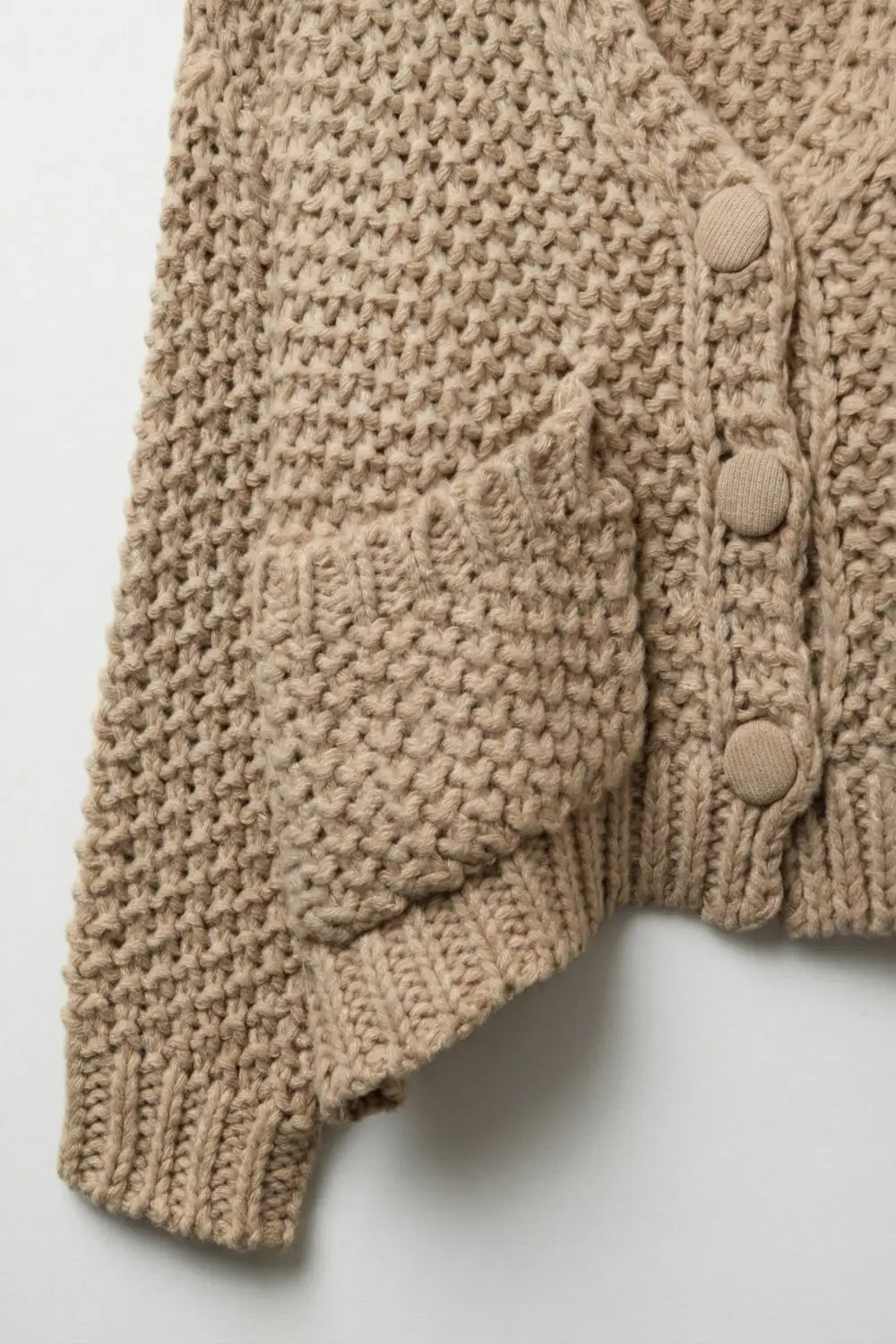 Oversized chunky knit jacket with pockets in dark beige - BEIGE / ONE - Cardigans