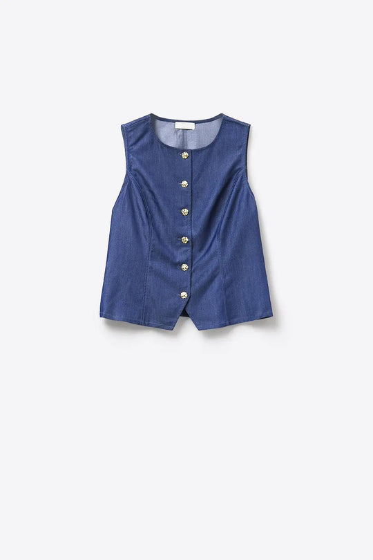 Sleeveless Button-Front Vest &amp; Wide-Leg Trouser Set - Jumpsuits