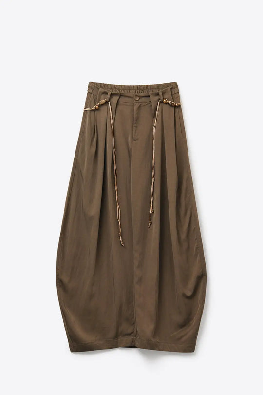 Brown Relaxed Fit Wide-Leg Drawstring Pants - Pants