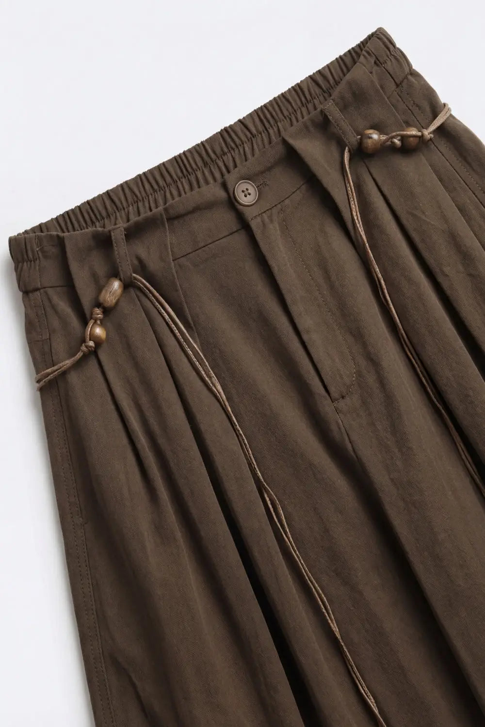 Brown Relaxed Fit Wide-Leg Drawstring Pants - Pants