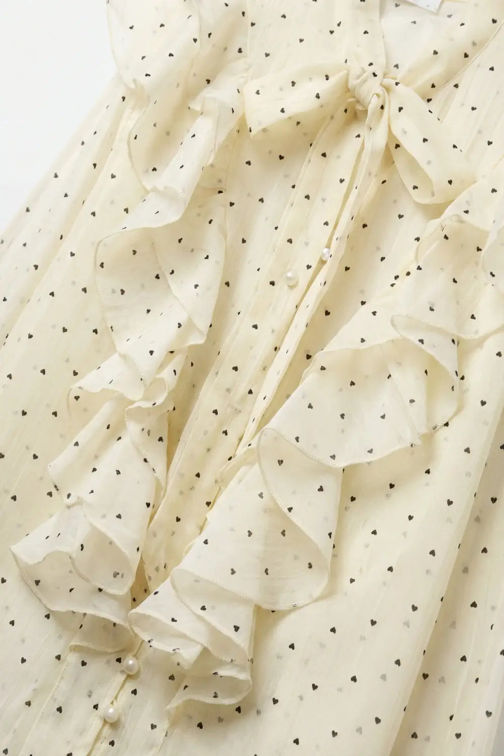 Cream Polka Dot Ruffle Front Blouse with Frilled Cuffs - Shirts