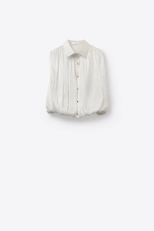white Gathered at Hem Blouse With Gold Buttons - Shirts