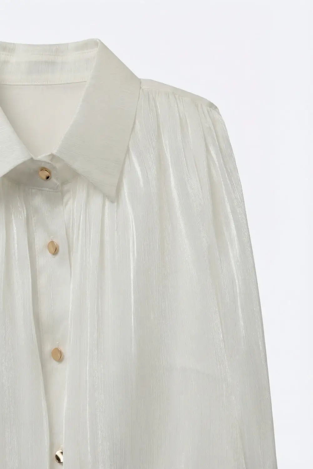 white Gathered at Hem Blouse With Gold Buttons - Shirts