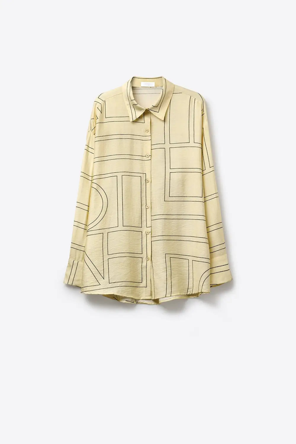 Beige Geometric Pattern Button-Down Shirt - Shirts