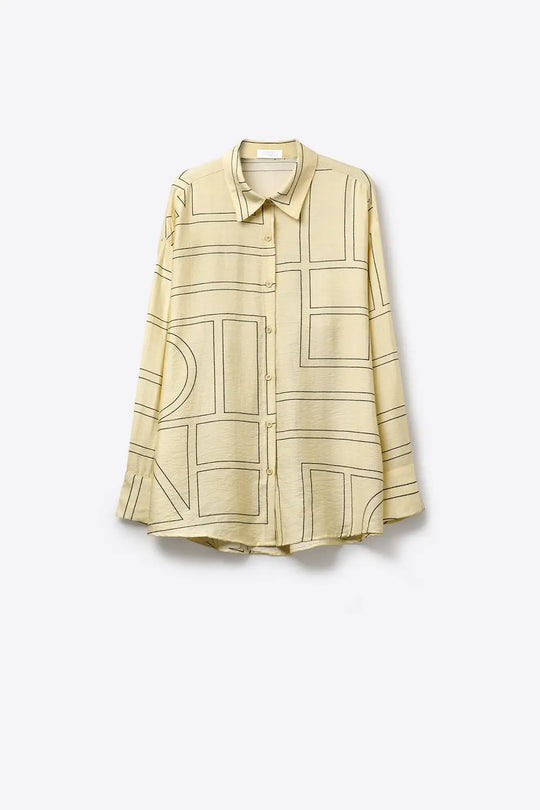 Beige Geometric Pattern Button-Down Shirt - Shirts