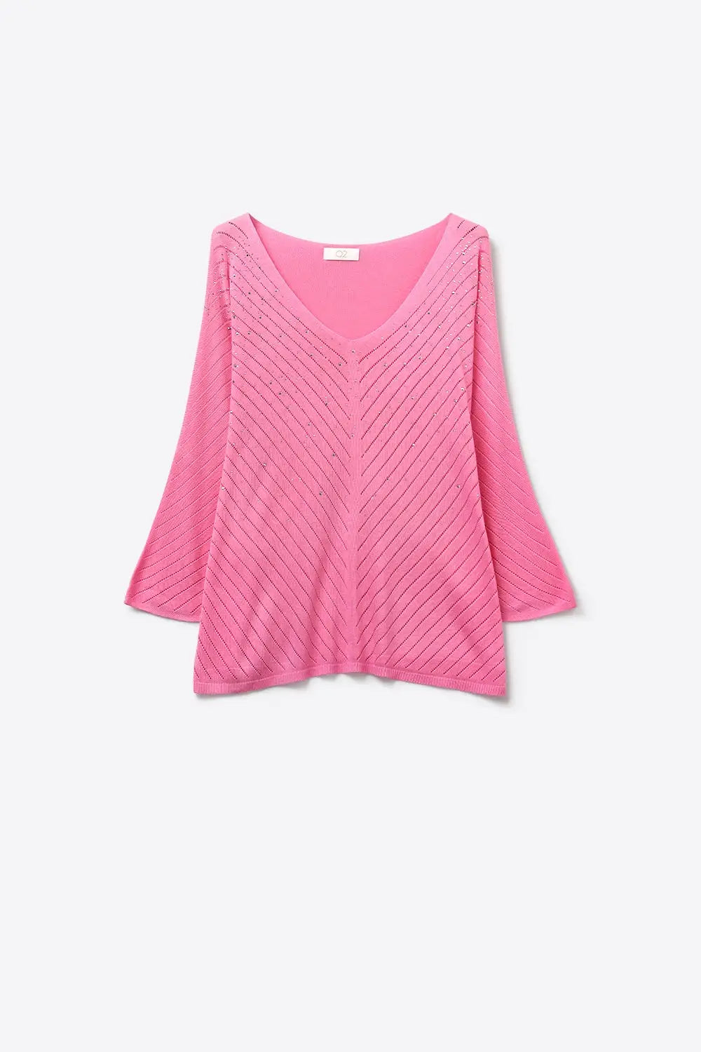 Pink V-Neck Sweater with Subtle Sparkle Detail - PINK / ONE - Sweaters