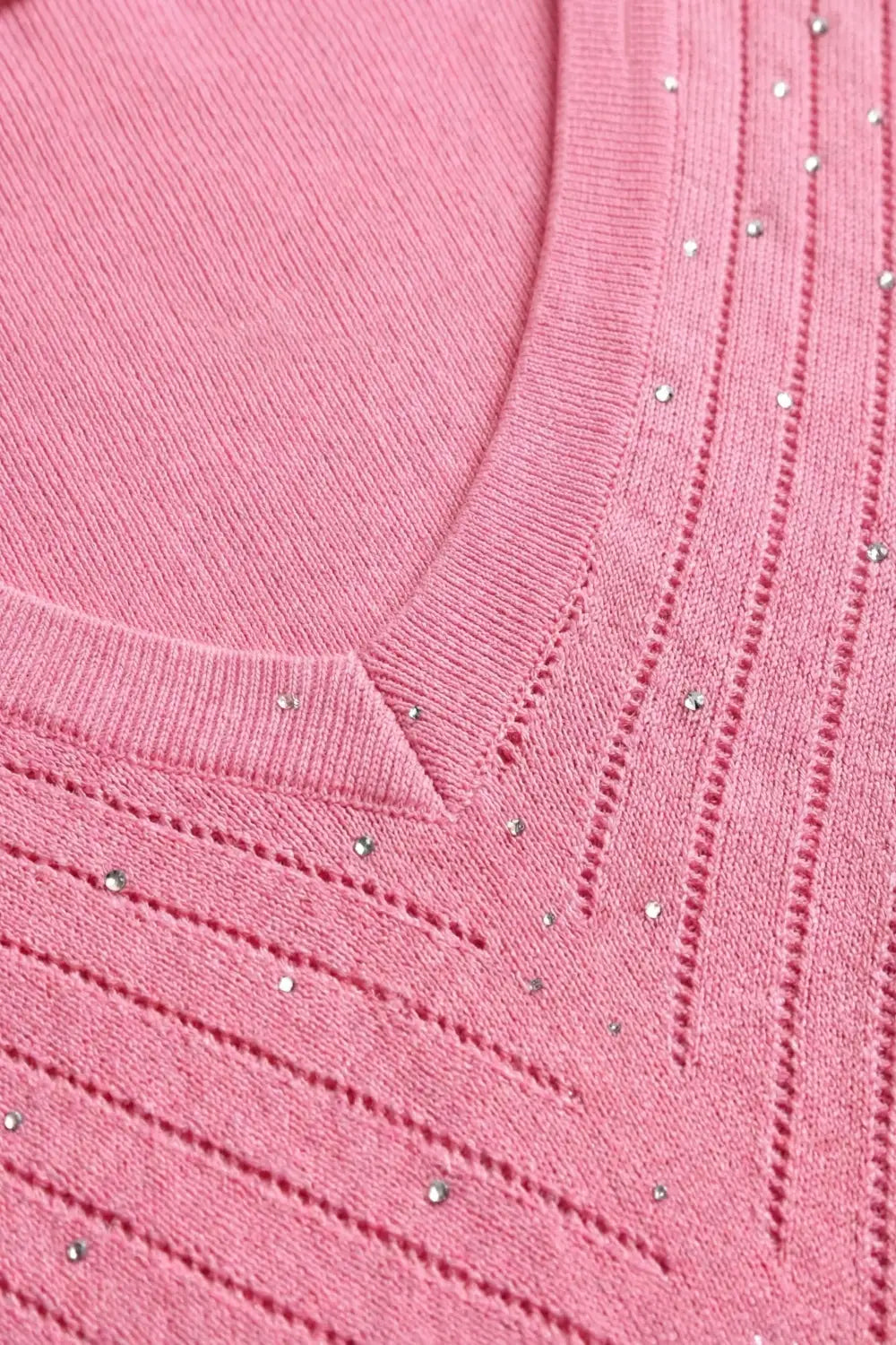 Pink V-Neck Sweater with Subtle Sparkle Detail - PINK / ONE - Sweaters