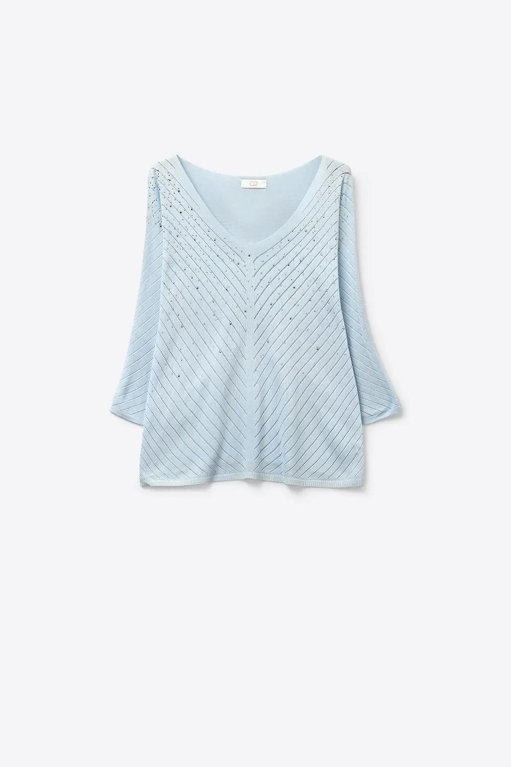 Light Blue Knit V-Neck Sweater with Sparkle Detail - BLUE / ONE - Sweaters