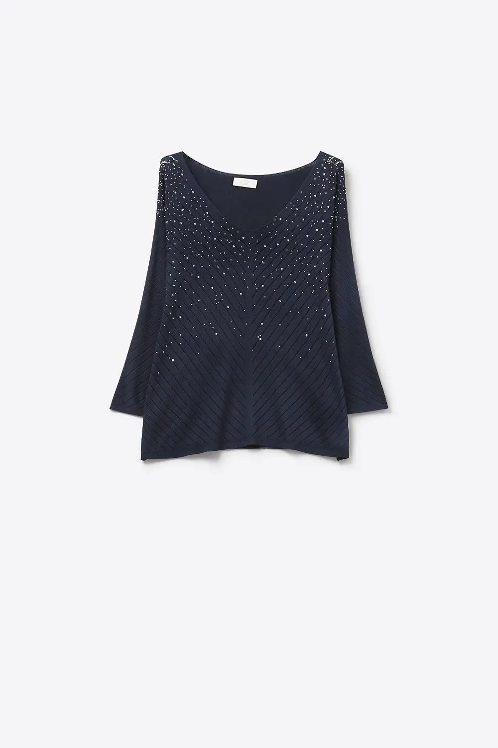 Navy V-Neck Embellished Knit Sweater Top - NAVY / ONE - Sweaters