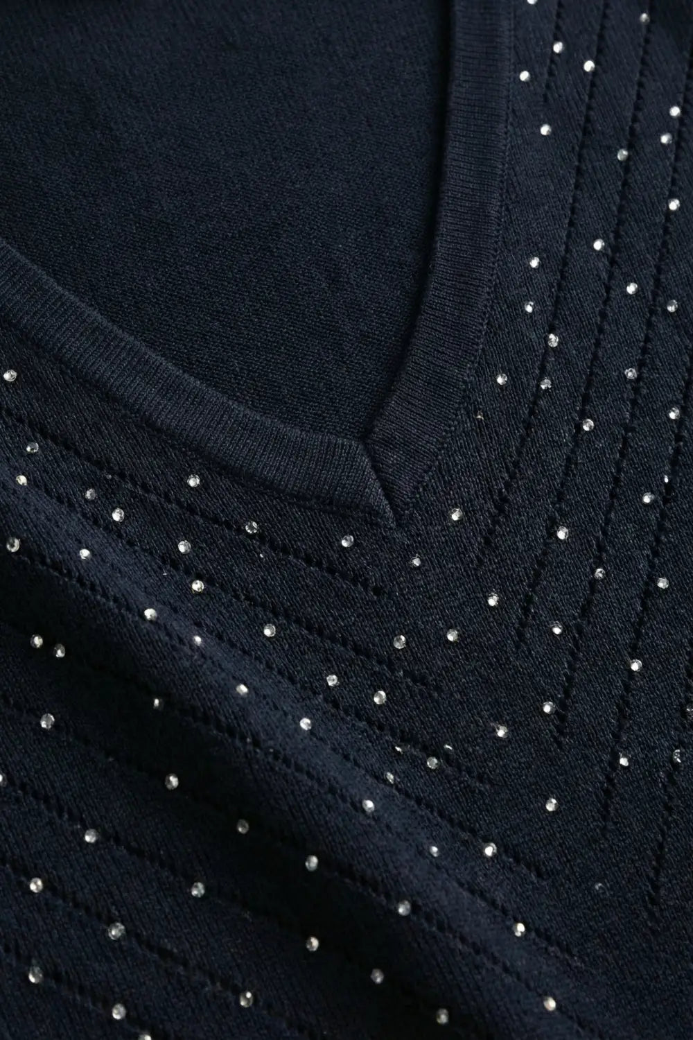 Navy V-Neck Embellished Knit Sweater Top - NAVY / ONE - Sweaters