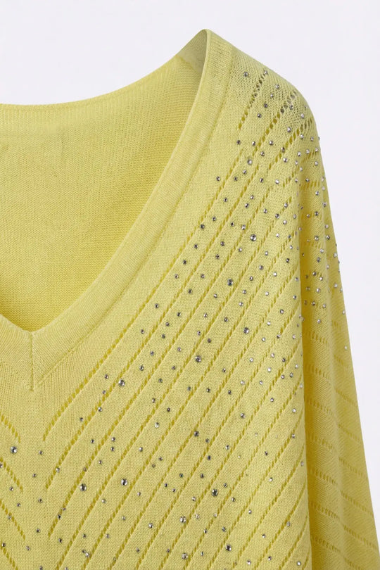 V-Neck Embellished Lightweight Knit sweater in yellow - YELLOW / ONE - Sweaters