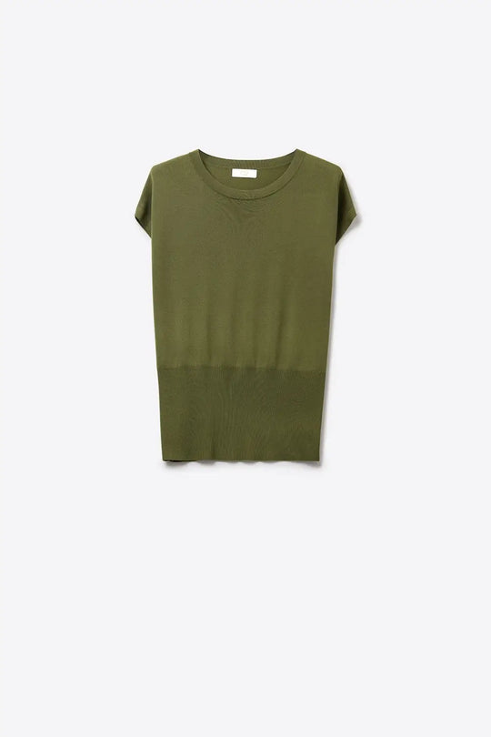 Lightweight Knit sweater with Wide Ribbed Waistband in khaki - KHAKI / ONE - Sweaters
