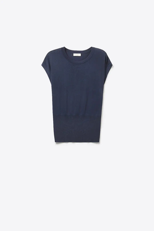 Lightweight Knit sweater with Wide Ribbed Waistband in navy - NAVY / ONE - Sweaters