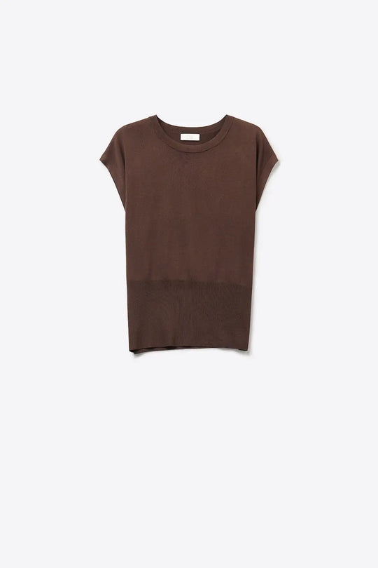 Lightweight Knit sweater with Wide Ribbed Waistband in brown - BROWN / ONE - Sweaters
