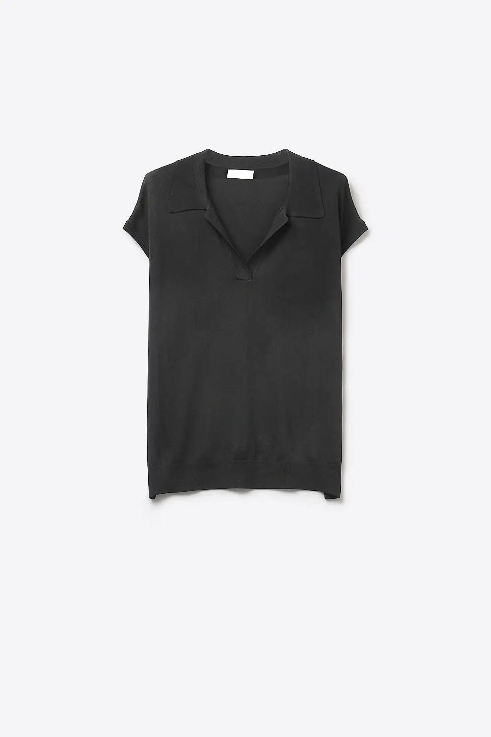 fine Knit Short Sleeve Polo in black color - BLACK / ONE - Polos