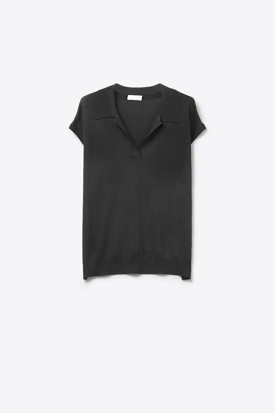 fine Knit Short Sleeve Polo in black color - BLACK / ONE - Polos